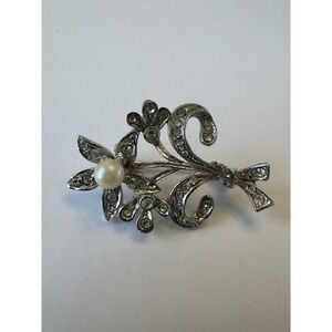 1940s‎ Flower Marcasite Cultured Pearl Brooches